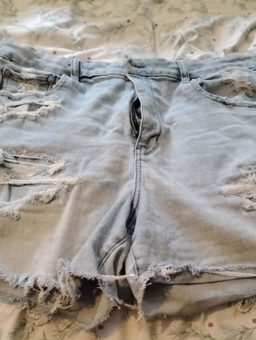 Light Wash Distressed Denim Shorts